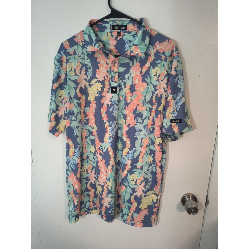 Bad Birdie Men's Floral Performance Stretch Golf Polo Shirt SS Size L